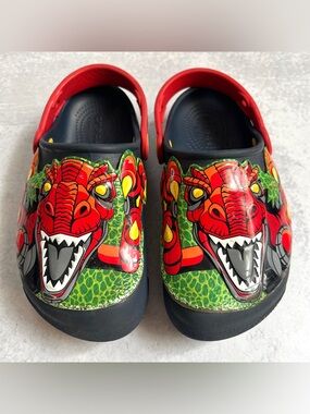 Size 13🦖 CROCS Kids FunLab Lights Robosaur Rex Clogs Blue Red Yellow Green